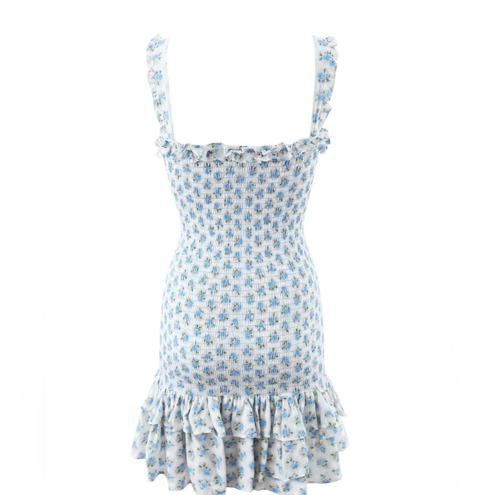 JL Luxe Blue and Cream Patterned Mini Dress